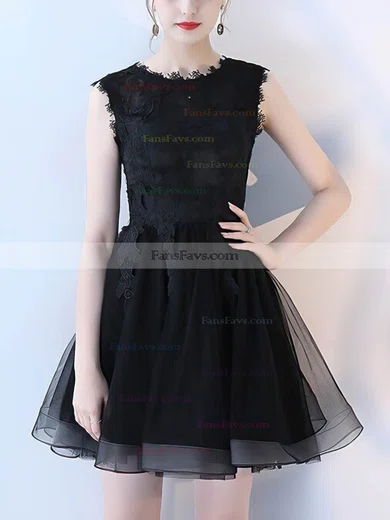 A-line Scoop Neck Lace Organza Short/Mini Homecoming Dresses With Appliques Lace #Favs020110083