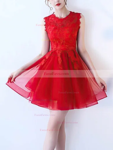 A-line Scoop Neck Lace Organza Short/Mini Homecoming Dresses With Appliques Lace #Favs020110083