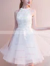 A-line Scoop Neck Lace Organza Knee-length Homecoming Dresses With Appliques Lace #Favs020110084