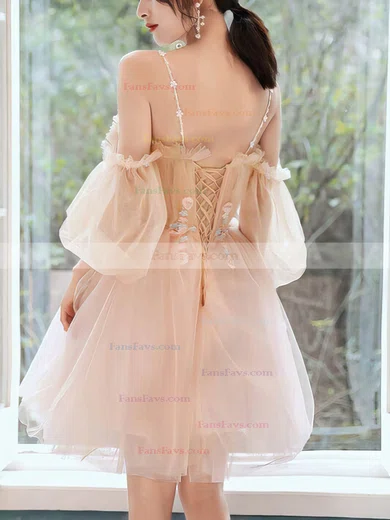 A-line Off-the-shoulder Tulle Short/Mini Homecoming Dresses With Flower(s) #Favs020110086