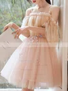 A-line Off-the-shoulder Tulle Short/Mini Homecoming Dresses With Flower(s) #Favs020110086