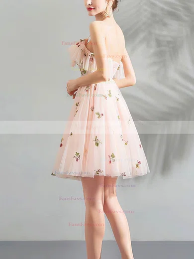 A-line V-neck Tulle Short/Mini Homecoming Dresses With Flower(s) #Favs020110087