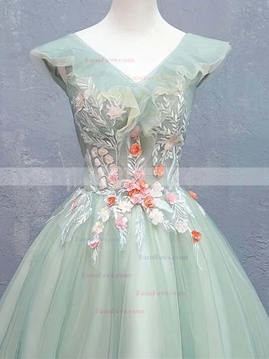 A-line V-neck Lace Tulle Short/Mini Homecoming Dresses With Flower(s) #Favs020110088