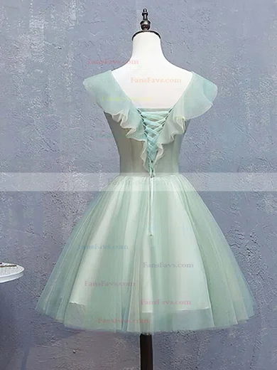 A-line V-neck Lace Tulle Short/Mini Homecoming Dresses With Flower(s) #Favs020110088