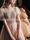 A-line High Neck Tulle Short/Mini Homecoming Dresses With Beading #Favs020110091