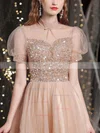 A-line High Neck Tulle Short/Mini Homecoming Dresses With Beading #Favs020110091