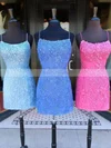 Sheath/Column Scoop Neck Lace Tulle Short/Mini Homecoming Dresses With Appliques Lace #Favs020110092
