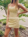 Sheath/Column Scoop Neck Lace Tulle Short/Mini Homecoming Dresses With Appliques Lace #Favs020110092