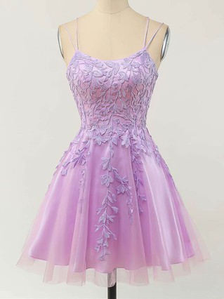 A-line Scoop Neck Lace Tulle Short/Mini Homecoming Dresses With Appliques Lace #Favs020110093 A-line Scoop Neck Lace Tulle Short/Mini Homecoming Dresses With Appliques Lace #Favs020110093