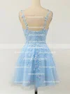 A-line V-neck Lace Tulle Short/Mini Homecoming Dresses With Appliques Lace #Favs020110094