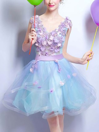 A-line V-neck Organza Short/Mini Homecoming Dresses With Flower(s) #Favs020110095 A-line V-neck Organza Short/Mini Homecoming Dresses With Flower(s) #Favs020110095