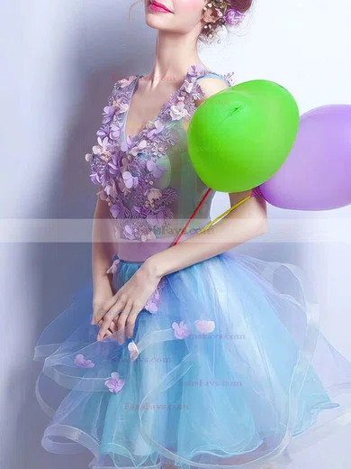 A-line V-neck Organza Short/Mini Homecoming Dresses With Flower(s) #Favs020110095