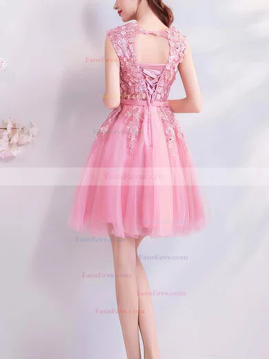 A-line Scoop Neck Lace Tulle Short/Mini Homecoming Dresses With Appliques Lace #Favs020110096