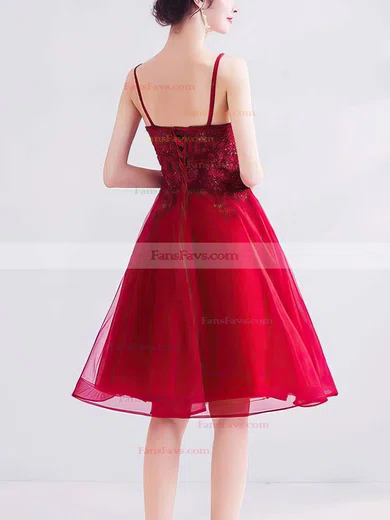 A-line V-neck Lace Tulle Knee-length Homecoming Dresses With Appliques Lace #Favs020110100