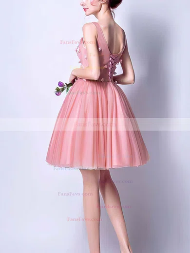 A-line V-neck Lace Tulle Short/Mini Homecoming Dresses With Appliques Lace #Favs020110101