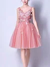 A-line V-neck Lace Tulle Short/Mini Homecoming Dresses With Appliques Lace #Favs020110101