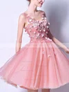 A-line V-neck Lace Tulle Short/Mini Homecoming Dresses With Appliques Lace #Favs020110101