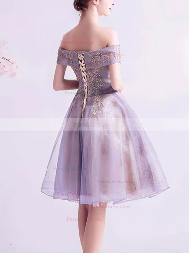 A-line Off-the-shoulder Lace Tulle Knee-length Homecoming Dresses With Appliques Lace #Favs020110104