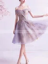 A-line Off-the-shoulder Lace Tulle Knee-length Homecoming Dresses With Appliques Lace #Favs020110104