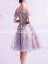 A-line Off-the-shoulder Lace Tulle Knee-length Homecoming Dresses With Appliques Lace #Favs020110104