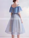 A-line V-neck Organza Tea-length Homecoming Dresses With Appliques Lace #Favs020110106