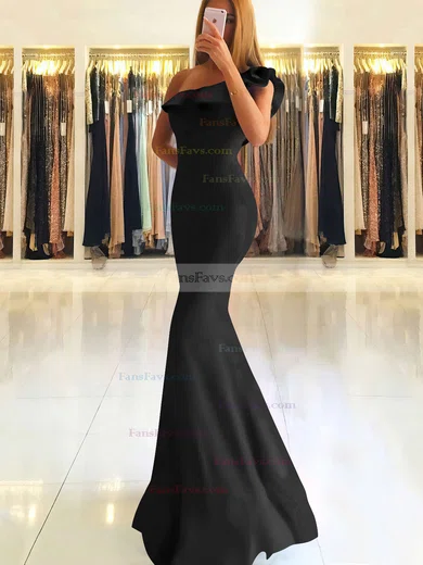 Trumpet/Mermaid One Shoulder Stretch Crepe Floor-length Ruffles Prom Dresses #Favs020105742