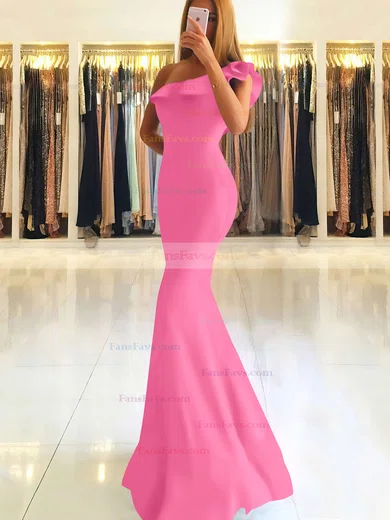 Trumpet/Mermaid One Shoulder Stretch Crepe Floor-length Ruffles Prom Dresses #Favs020105742