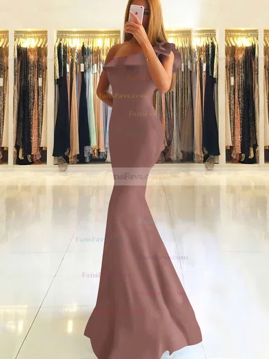 Trumpet/Mermaid One Shoulder Stretch Crepe Floor-length Ruffles Prom Dresses #Favs020105742