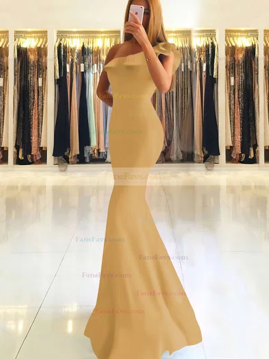 Trumpet/Mermaid One Shoulder Stretch Crepe Floor-length Ruffles Prom Dresses #Favs020105742