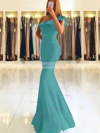 Trumpet/Mermaid One Shoulder Stretch Crepe Floor-length Ruffles Prom Dresses #Favs020105742