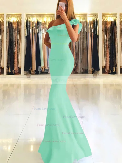 Trumpet/Mermaid One Shoulder Stretch Crepe Floor-length Ruffles Prom Dresses #Favs020105742
