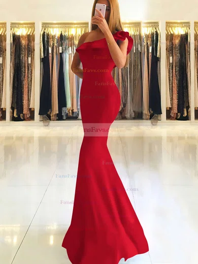 Trumpet/Mermaid One Shoulder Stretch Crepe Floor-length Ruffles Prom Dresses #Favs020105742