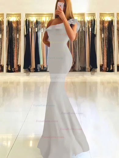 Trumpet/Mermaid One Shoulder Stretch Crepe Floor-length Ruffles Prom Dresses #Favs020105742