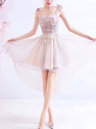 A-line Sweetheart Lace Tulle Asymmetrical Homecoming Dresses With Flower(s) #Favs020110109 A-line Sweetheart Lace Tulle Asymmetrical Homecoming Dresses With Flower(s) #Favs020110109