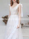 A-line V-neck Lace Tulle Tea-length Homecoming Dresses With Appliques Lace #Favs020110111