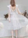 A-line V-neck Lace Tulle Tea-length Homecoming Dresses With Appliques Lace #Favs020110111
