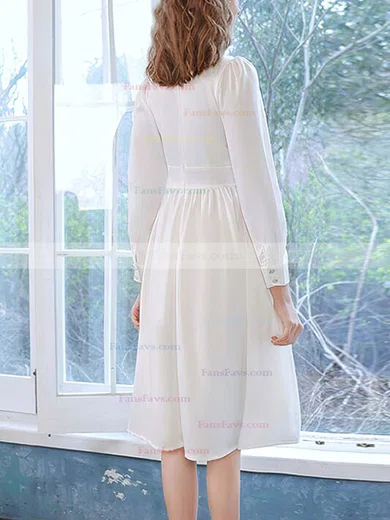 A-line V-neck Chiffon Tea-length Homecoming Dresses With Split Front #Favs020110112