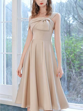 A-line One Shoulder Silk-like Satin Tea-length Homecoming Dresses #Favs020110113 A-line One Shoulder Silk-like Satin Tea-length Homecoming Dresses #Favs020110113