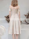 A-line Off-the-shoulder Silk-like Satin Tea-length Homecoming Dresses With Bow #Favs020110114