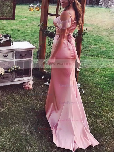 Sheath/Column V-neck Silk-like Satin Sweep Train Prom Dresses #Favs020105751