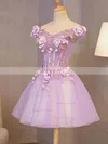 A-line Off-the-shoulder Lace Tulle Short/Mini Homecoming Dresses With Appliques Lace #Favs020110117
