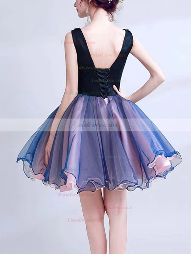 A-line V-neck Lace Organza Short/Mini Homecoming Dresses With Appliques Lace #Favs020110118