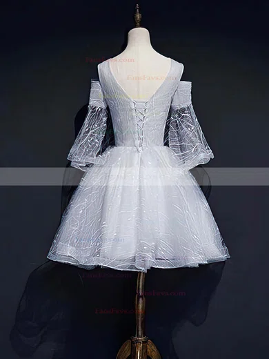 A-line Scoop Neck Shimmer Crepe Short/Mini Homecoming Dresses With Flower(s) #Favs020110120