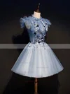 A-line High Neck Lace Tulle Short/Mini Homecoming Dresses With Appliques Lace #Favs020110121