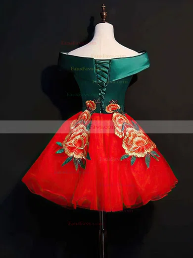 Ball Gown Off-the-shoulder Satin Tulle Short/Mini Homecoming Dresses With Flower(s) #Favs020110122