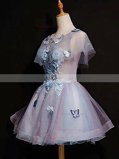 A-line Scoop Neck Organza Short/Mini Homecoming Dresses With Appliques Lace #Favs020110123