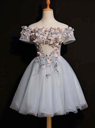 A-line Off-the-shoulder Lace Tulle Short/Mini Homecoming Dresses With Appliques Lace #Favs020110124 A-line Off-the-shoulder Lace Tulle Short/Mini Homecoming Dresses With Appliques Lace #Favs020110124