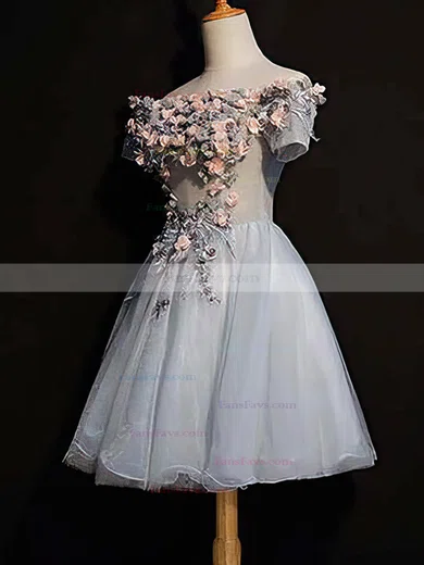 A-line Off-the-shoulder Lace Tulle Short/Mini Homecoming Dresses With Appliques Lace #Favs020110124