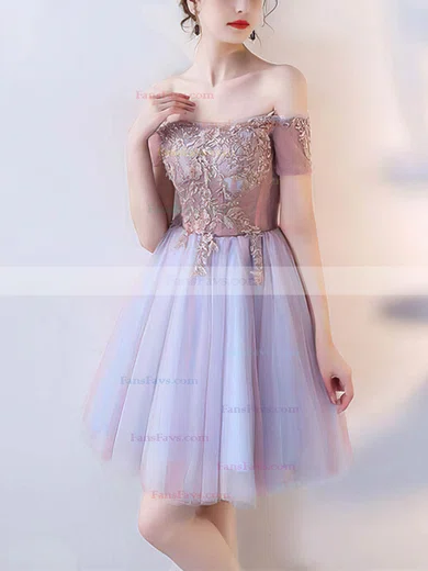 A-line Off-the-shoulder Lace Tulle Short/Mini Homecoming Dresses With Appliques Lace #Favs020110130