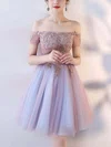 A-line Off-the-shoulder Lace Tulle Short/Mini Homecoming Dresses With Appliques Lace #Favs020110130